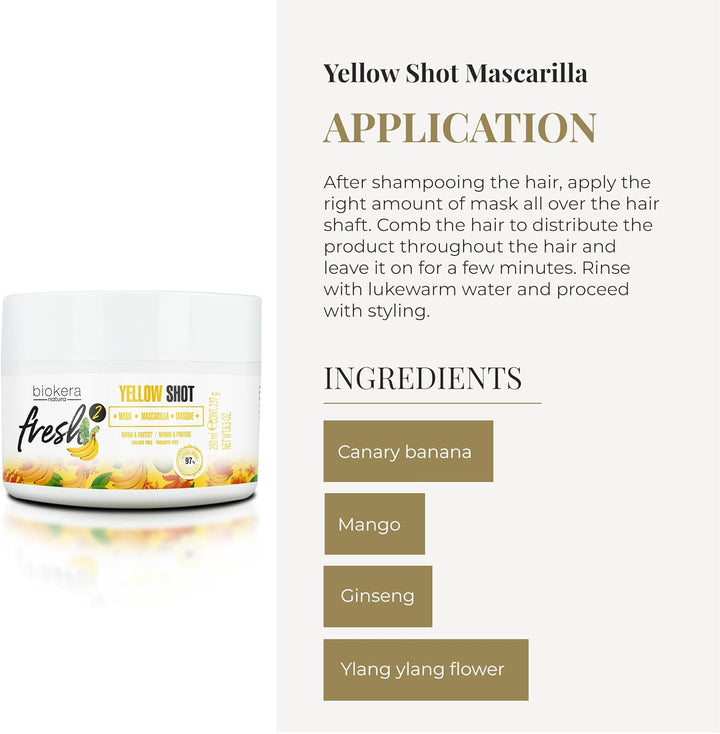 SALERM - Mascarilla Reparadora Cabello muy Dañado - Biokera Fresh Yellow Shot Mascarilla - 250 ml - Hidratra, Repara y Protege el Cabello - Antiencrespamiento - Sin Sulfatos ni Parabenos