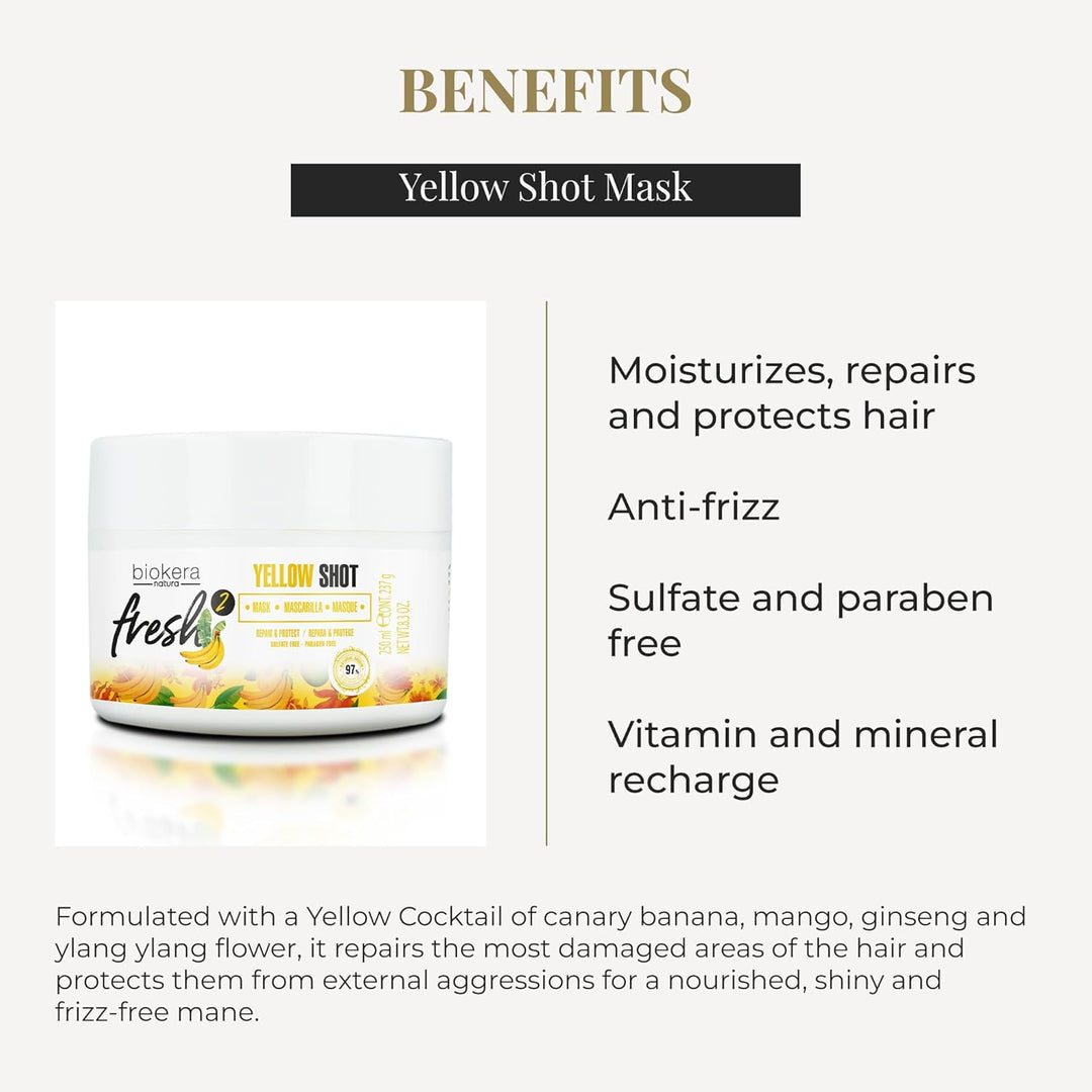 SALERM - Mascarilla Reparadora Cabello muy Dañado - Biokera Fresh Yellow Shot Mascarilla - 250 ml - Hidratra, Repara y Protege el Cabello - Antiencrespamiento - Sin Sulfatos ni Parabenos
