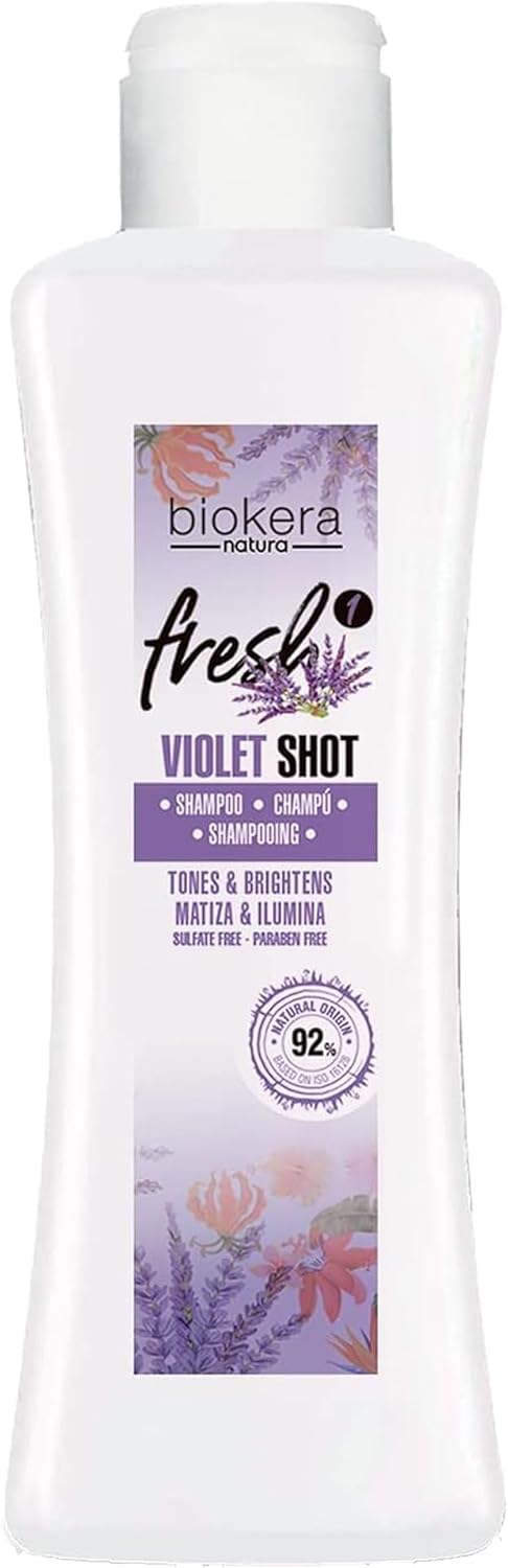 SALERM - Champú Matizador Cabello Rubio, con Canas, Mechas o Decolorados - Biokera Fresh Violet - 300 ml - Champú Violeta - Matiza e Ilumina - Mantiene el Color - Sin Sulfatos ni Parabenos