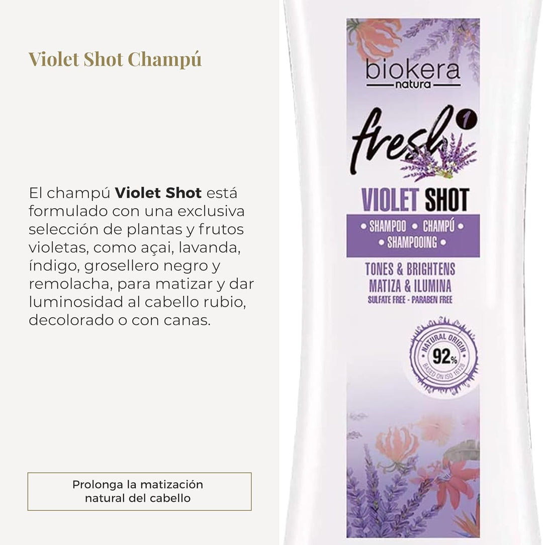 SALERM - Champú Matizador Cabello Rubio, con Canas, Mechas o Decolorados - Biokera Fresh Violet - 300 ml - Champú Violeta - Matiza e Ilumina - Mantiene el Color - Sin Sulfatos ni Parabenos