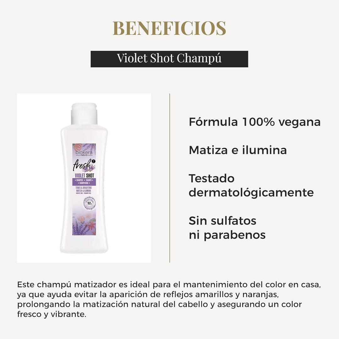 SALERM - Champú Matizador Cabello Rubio, con Canas, Mechas o Decolorados - Biokera Fresh Violet - 300 ml - Champú Violeta - Matiza e Ilumina - Mantiene el Color - Sin Sulfatos ni Parabenos
