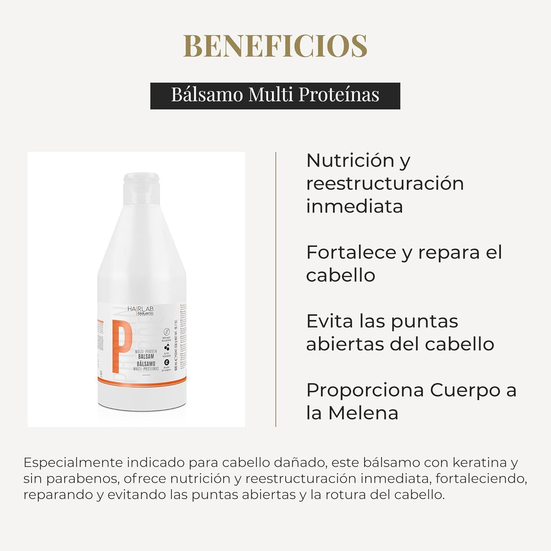 SALERM - Acondicionador Cabello - Bálsamo Multi-Proteínas Hair Lab - 600 ml - Repone la Falta de Queratina Natural - Proporciona Cuerpo a la Melena - Fortalece y Repara el Cabello - Sin Parabenos