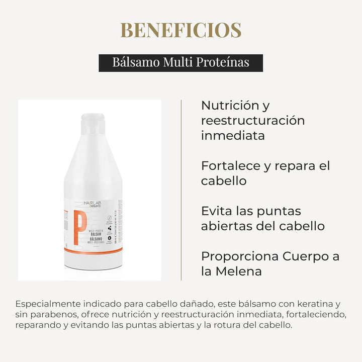 SALERM - Acondicionador Cabello - Bálsamo Multi-Proteínas Hair Lab - 600 ml - Repone la Falta de Queratina Natural - Proporciona Cuerpo a la Melena - Fortalece y Repara el Cabello - Sin Parabenos