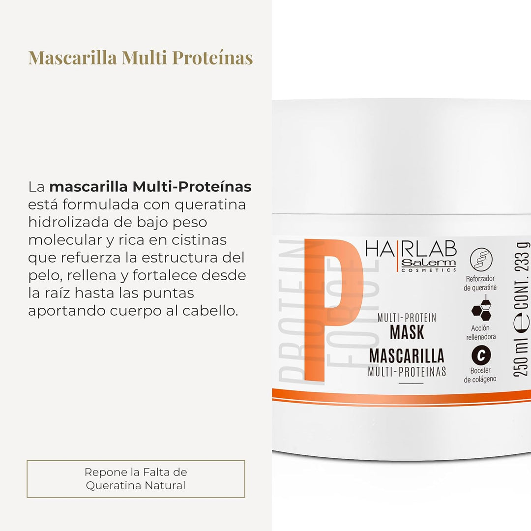 SALERM - Mascarilla Cabello Dañado - Multi-Proteínas Hair Lab - 250 ml - Repone la Falta de Queratina Natural - Proporciona Cuerpo a la Melena - Fortalece y Repara el Cabello - Sin Parabenos
