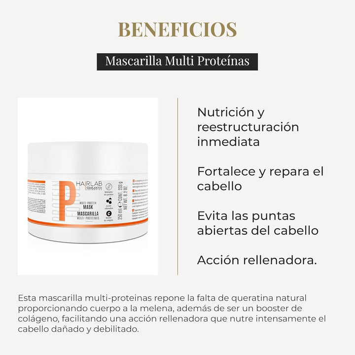 SALERM - Mascarilla Cabello Dañado - Multi-Proteínas Hair Lab - 250 ml - Repone la Falta de Queratina Natural - Proporciona Cuerpo a la Melena - Fortalece y Repara el Cabello - Sin Parabenos