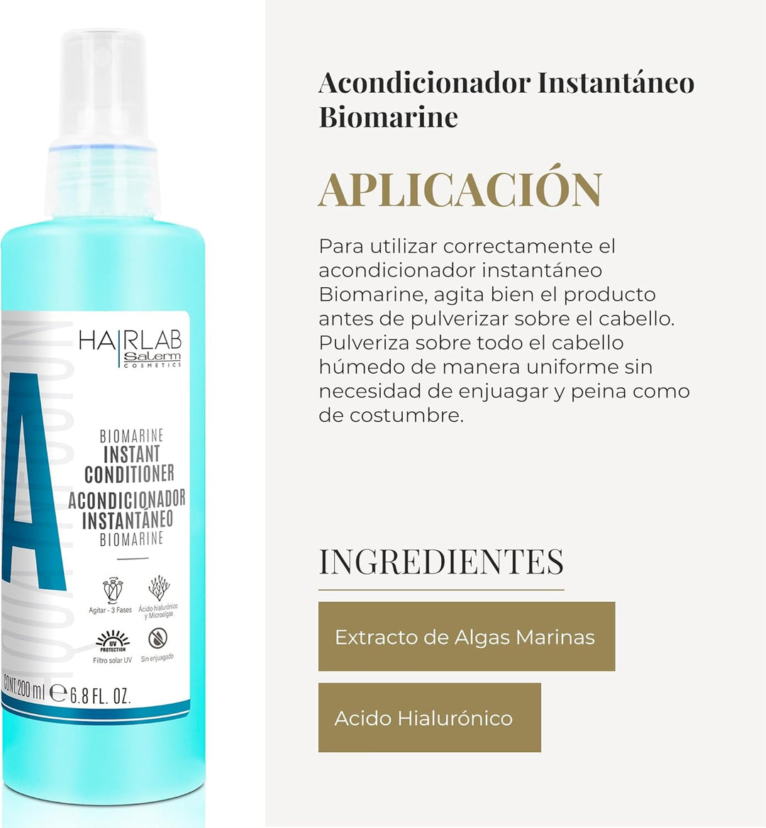 SALERM - Acondicionador Pelo sin Aclarado - Biomarine Hair Lab - 200 ml - Hidrata y Desenreda el Cabello - Cierra la Cutícula - Extracto de Algas Marinas y Ácido Hialurónico - Sin Parabenos