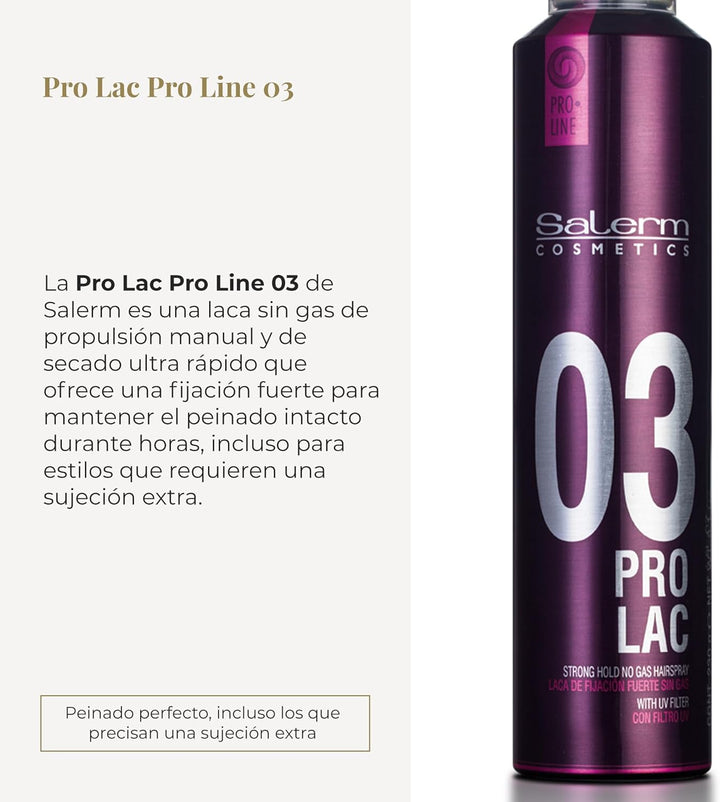 SALERM - Laca sin Gas - Pro Line Hair Spray 03-300 ml - Fijación Fuerte - con Filtro Solar UV - Efecto Anti Humedad - Conserva el Color - Protege el Cabello de las Agresiones Externas