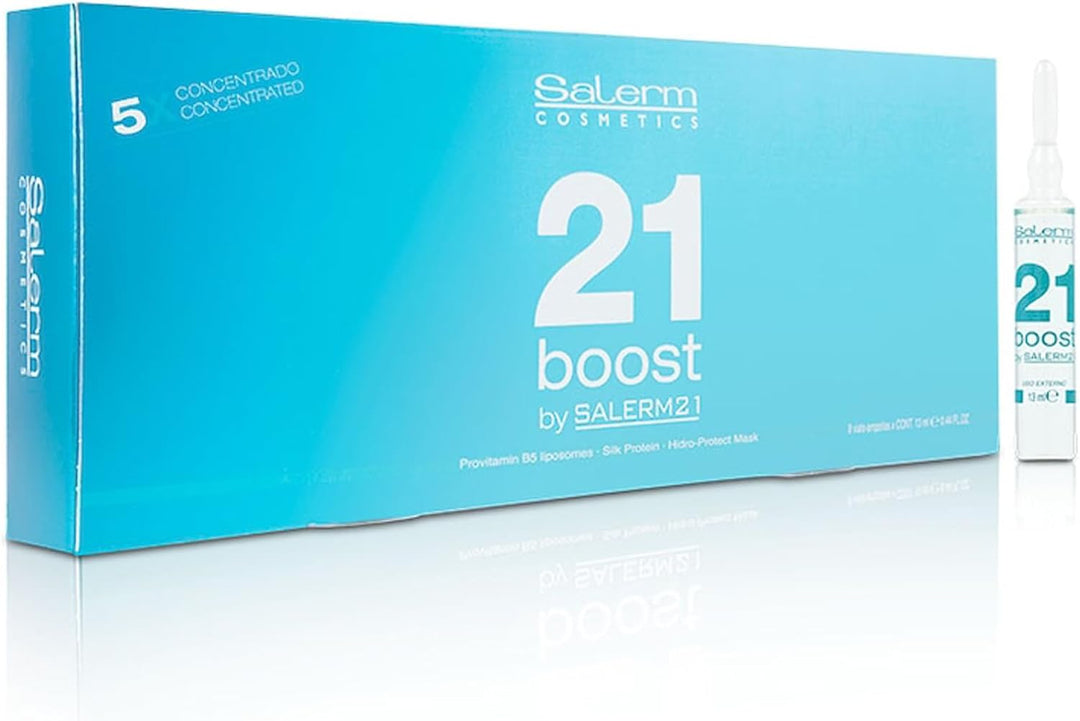 SALERM - Mascarilla Capilar Concentrada - Salerm 21 Boost Ampollas Hidratantes para el Cabello - 8 x 13 ml - Repara el Cabello - con Protector Térmico - Antipolución y Anti Frizz