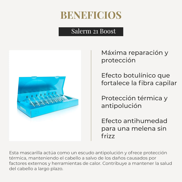 SALERM - Mascarilla Capilar Concentrada - Salerm 21 Boost Ampollas Hidratantes para el Cabello - 8 x 13 ml - Repara el Cabello - con Protector Térmico - Antipolución y Anti Frizz
