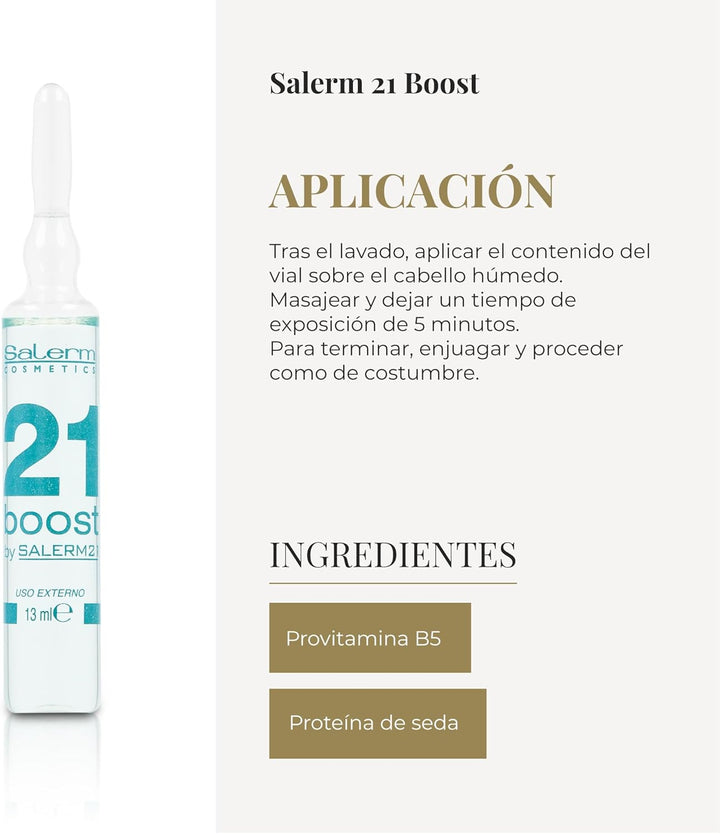 SALERM - Mascarilla Capilar Concentrada - Salerm 21 Boost Ampollas Hidratantes para el Cabello - 8 x 13 ml - Repara el Cabello - con Protector Térmico - Antipolución y Anti Frizz