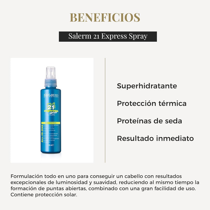 SALERM - Mascarilla sin Aclarado - 21 Express Spray - 190 ml - con Proteína de Seda - Repara el Pelo Dañado - Hidrata el Cabello - con Protector Térmico para el Pelo - Frizz Control