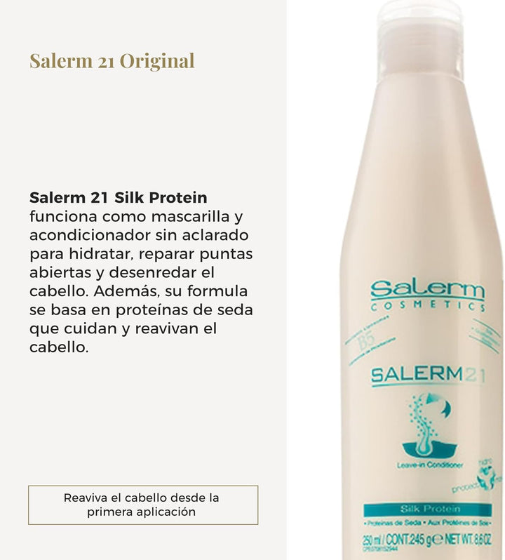 SALERM - Acondicionador de Pelo Instantáneo - Salerm 21 Silk Protein - 250 ml - sin Aclarado o con Aclarado - con Proteínas de Seda - Protector del Calor e Hidratante