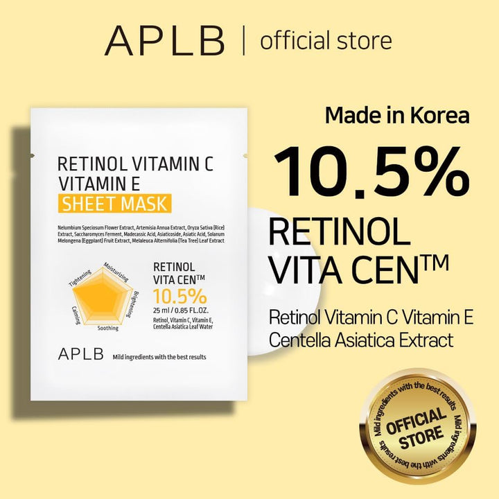 APLB - Retinol Vitamin C Vitamin E Sheet Mask - 1szt/25ml, Retinol Vitamin C Vitamin E