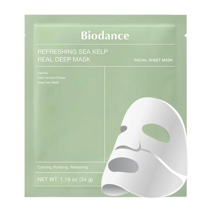 Pack Biodance - Refreshing Sea Kelp Real Deep Mask - Soothing and Moisturizing Face Mask - 1pc/34g, Soothing
