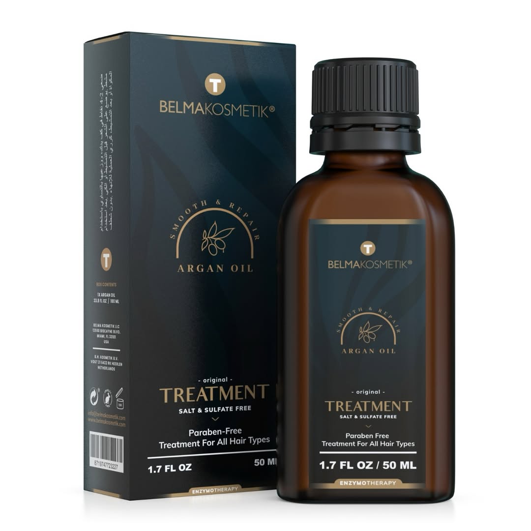 Belma kosmetik-Kit de mantenimiento de argán,champú 250 +mascarilla 250 +serúm 50 -Especial post alisado todo tipo de cabellos.
