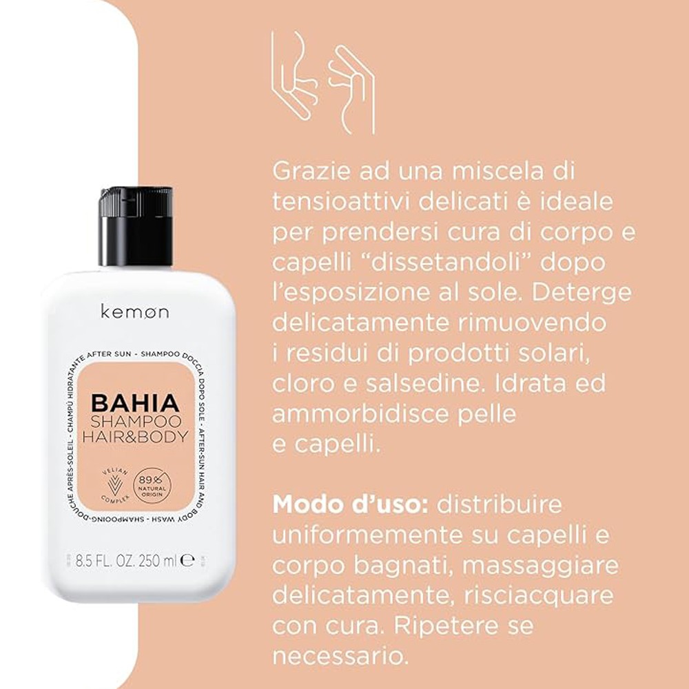 Kemon - Champú Hidratante After Sun Hair Care Bahia Hair &amp; Body 250 ml