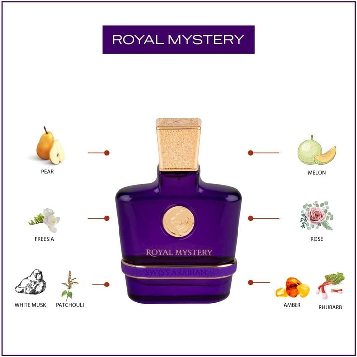 Swiss Arabian - Perfume Royal Mystery - 100ml - Eau de Parfum - Fragancia Femenina - Familia olfativa Chipre Frutal - Elegante y Sofisticada